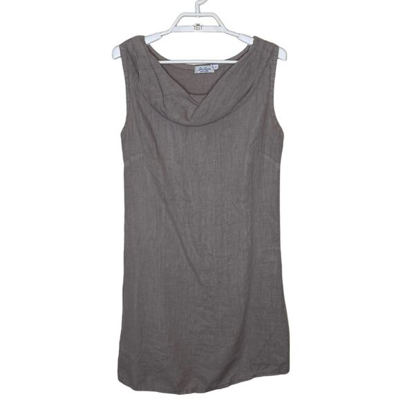 BLU ORCHID Linen Tank Dress Tan Oatmeal Cowl Neck Stretch Panels Italy Boho - S - Picture 1 of 9